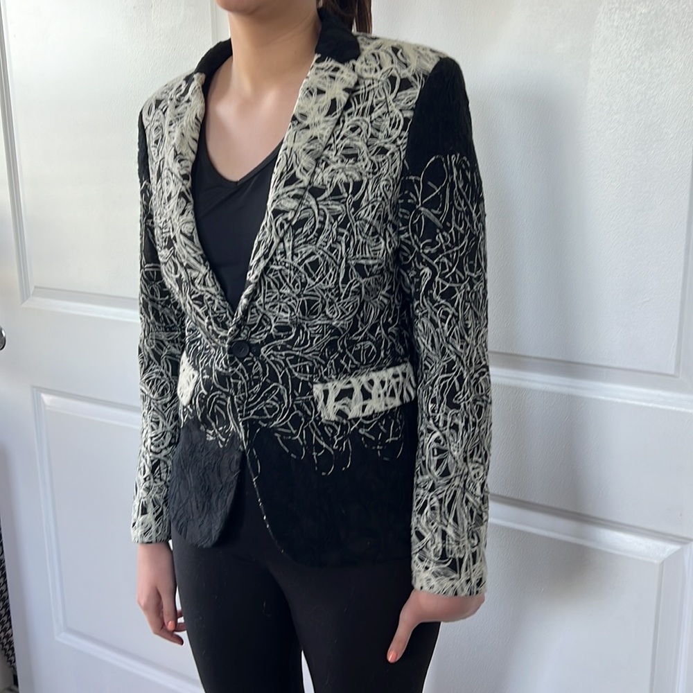 Sample Unique Threaded Black White Wool Blend Bla… - image 3